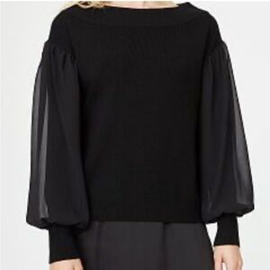 Club Monaco Quine‎ Black Chiffon Boat Neck Sweater XS -17” Pit to Pit